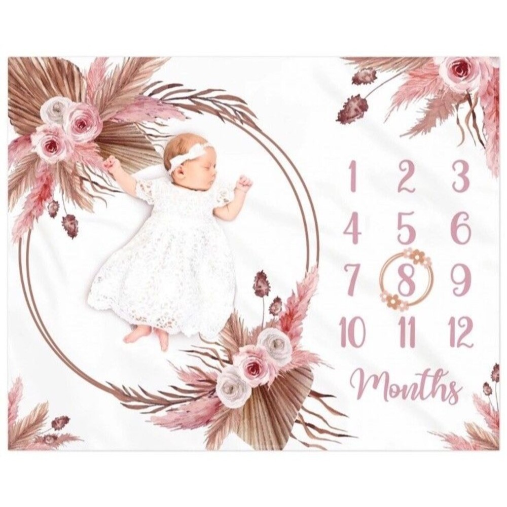 Floral Boho Baby Monthly Milestone Blanket Little Girl Bohemian Photo Prop Bl...